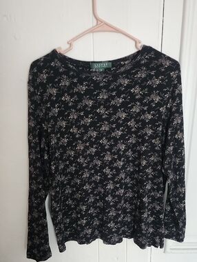 Lauren Ralph Lauren Black Floral Print Long Sleeve Tee